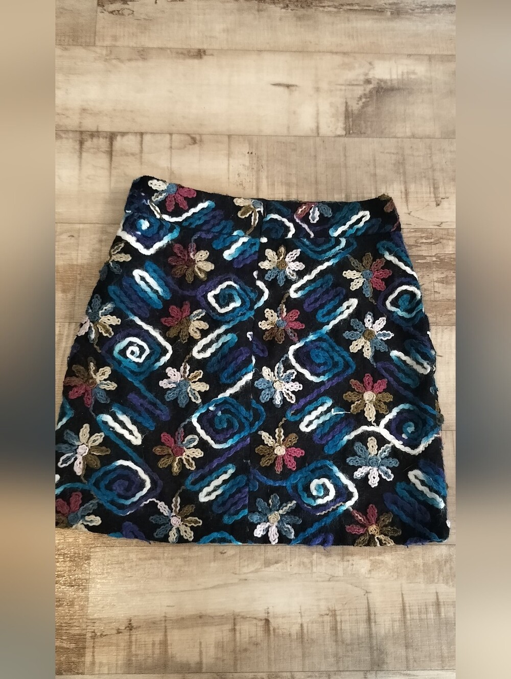 Zara Black Mini Skirt with Blue, Teal, Purple and Gold Embroidery